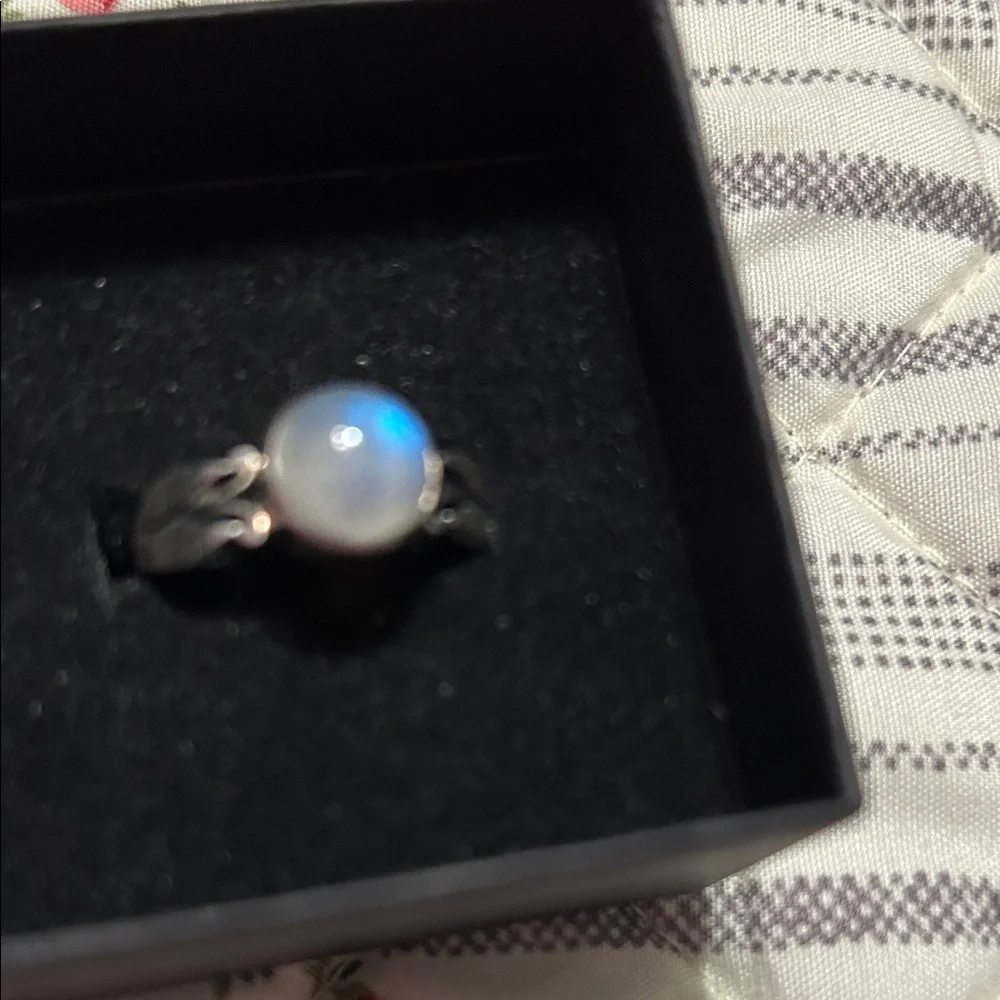 Luminous Silver Moonstone Ring. Sterling silver band. Size 8 8 1/2.